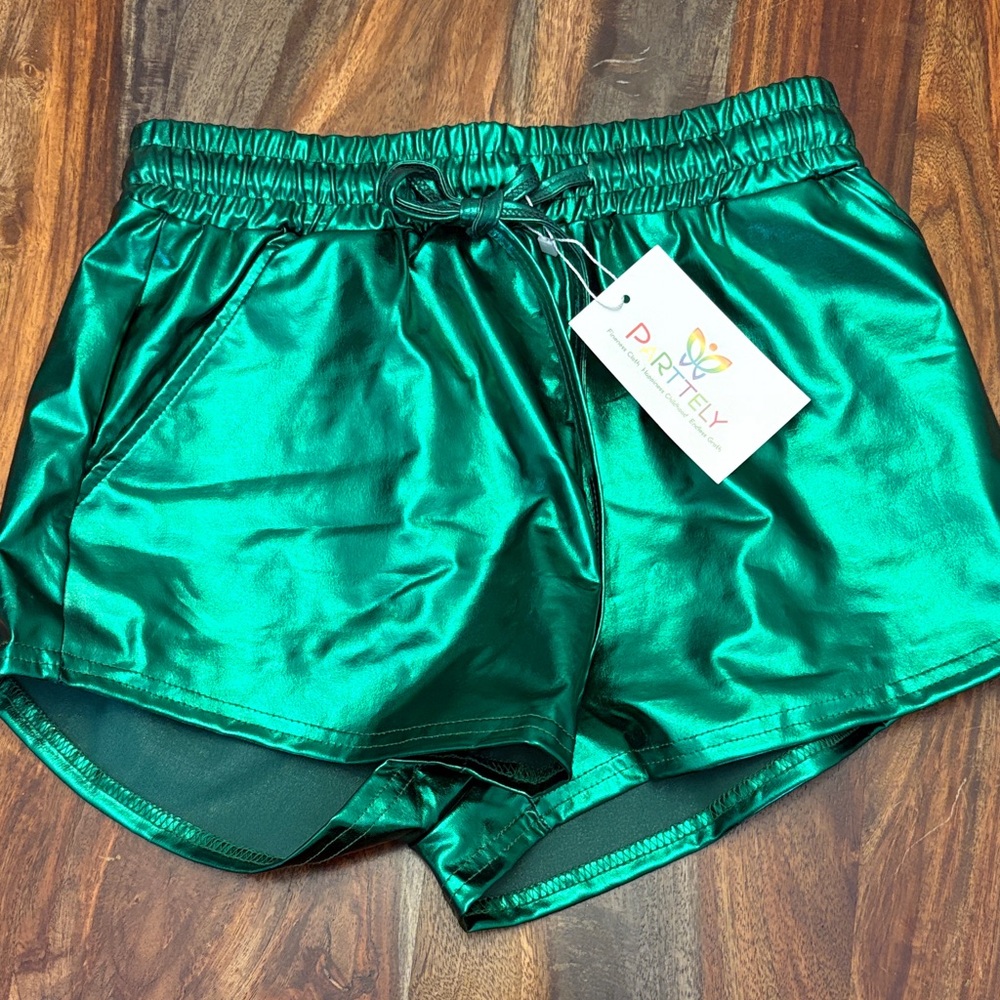 PrettyLittleThing Metallic Green Athletic Shorts